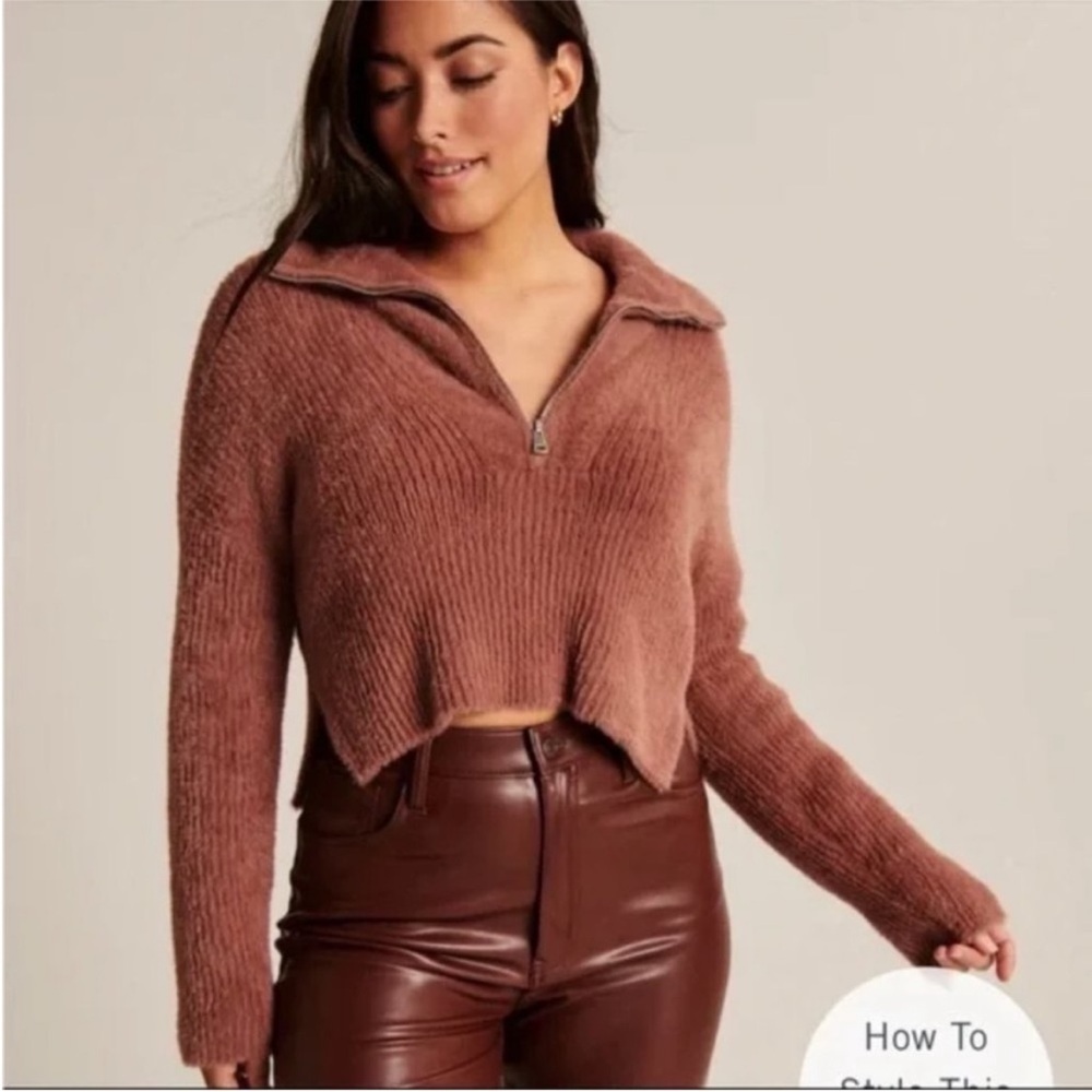 NWOT A&F Soft, Cozy & Fuzzy Mauve Eyelash Quarter Zip Sweater Size L